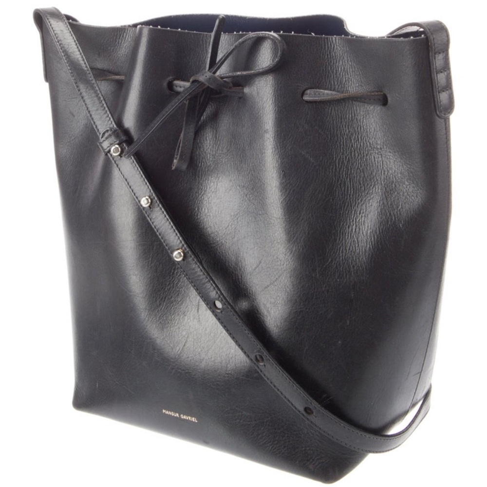 Mansur Gavriel Black Leather Bucket Shoulder Bag with Pouch - Picture 3 of 10